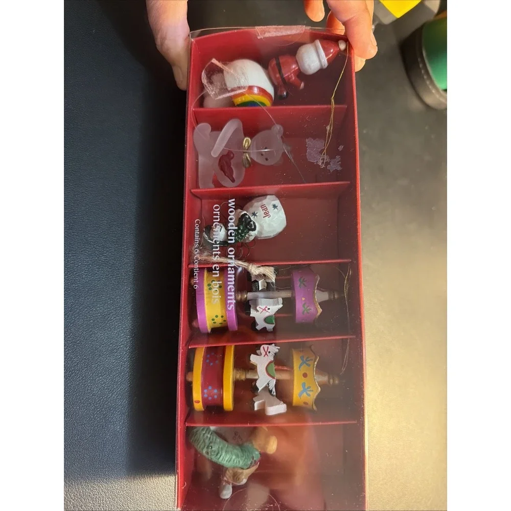 Vintage Pier 1 Imports Set Of 6 Miniature Wooden Christmas Ornaments!